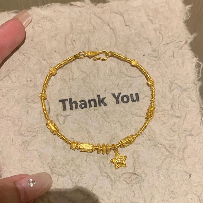 铜合金手链 「复古风」星星手链女轻奢新款金色手链小众送女友饰品.