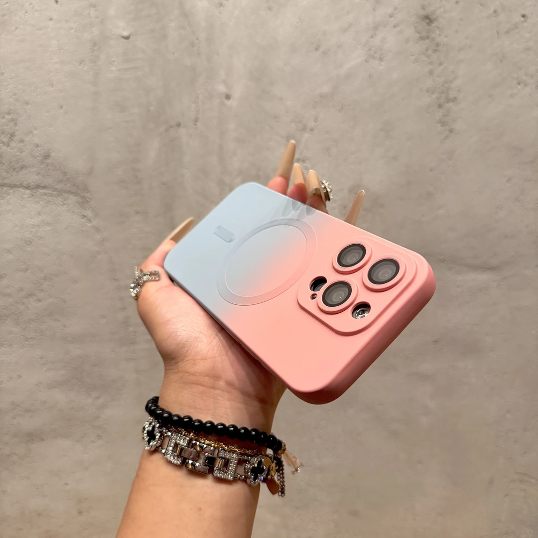 磁吸渐变适用苹果16手机壳iPhone15promax液态硅胶14全包镜头膜13