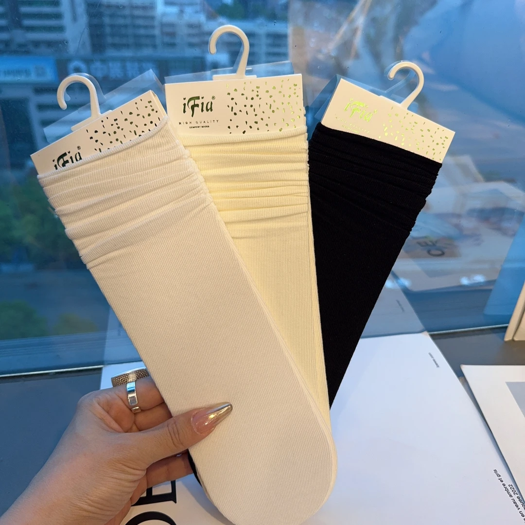 【晓溪服饰】新款纯色百搭女薄款日系夏季女士堆堆袜中筒袜705