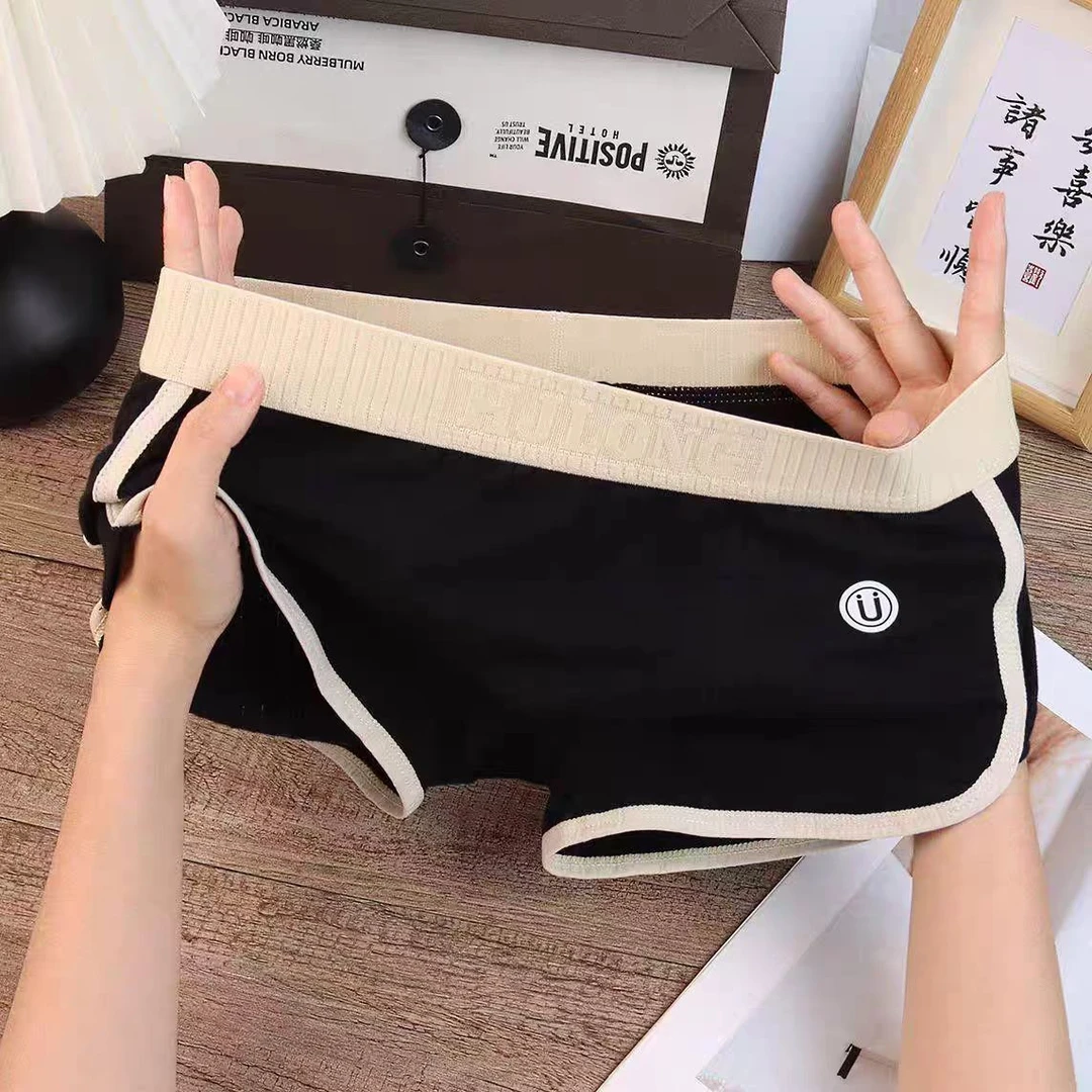 男士舒适时尚潮流韩版四角裤休闲简约透气中腰运动平角裤韩版男款