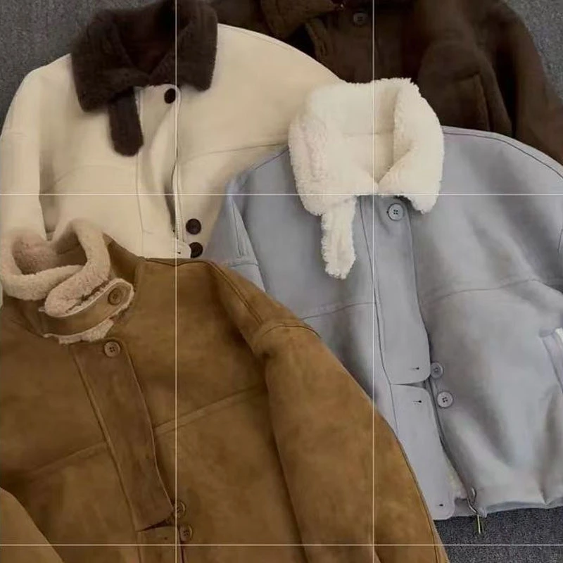 CY2025冬新款复古文艺时尚清新小个子百搭美拉德韩版羊羔毛短外套