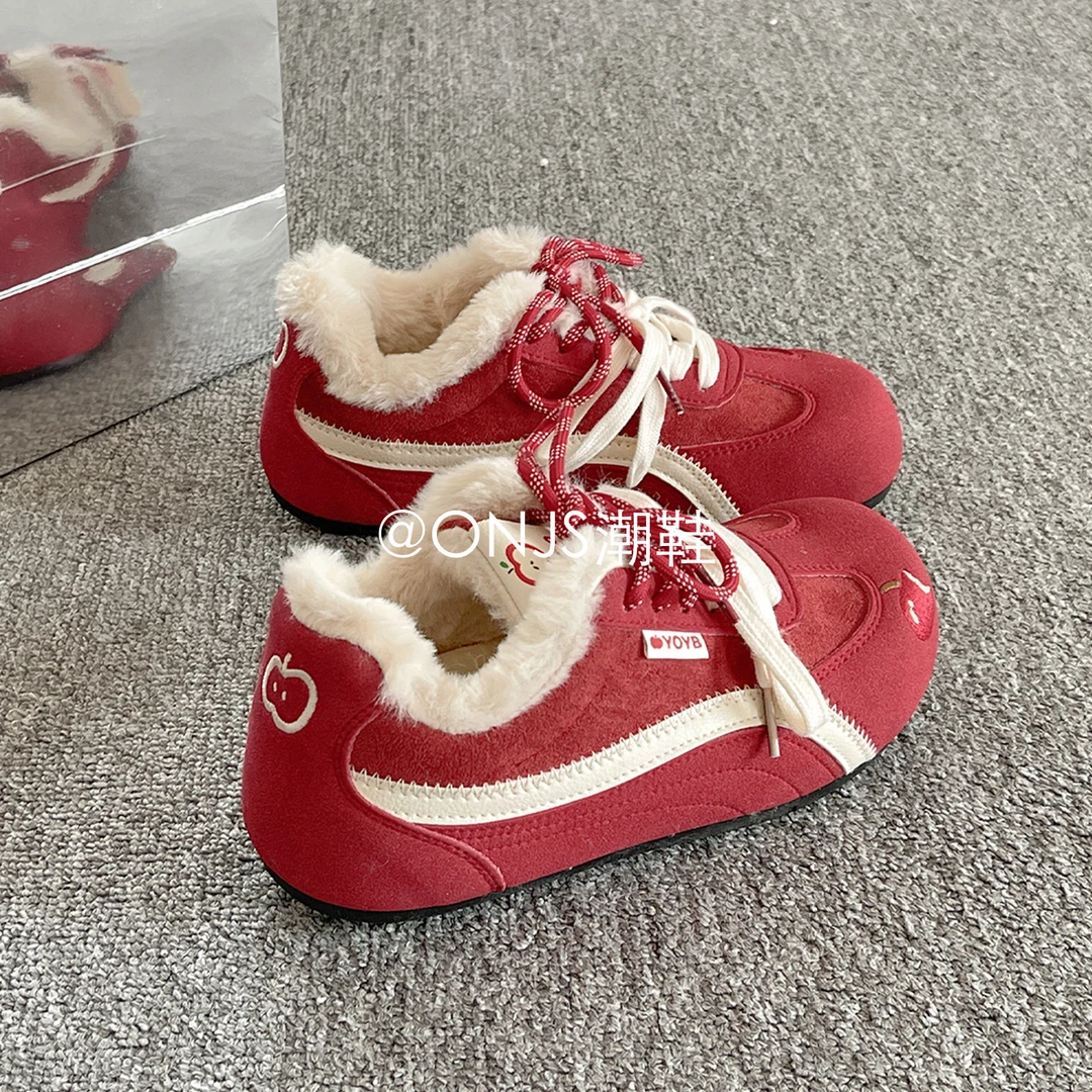 韩系德训鞋小众不撞款板鞋女鞋冬季新款2025爆款休闲鞋加绒小白鞋