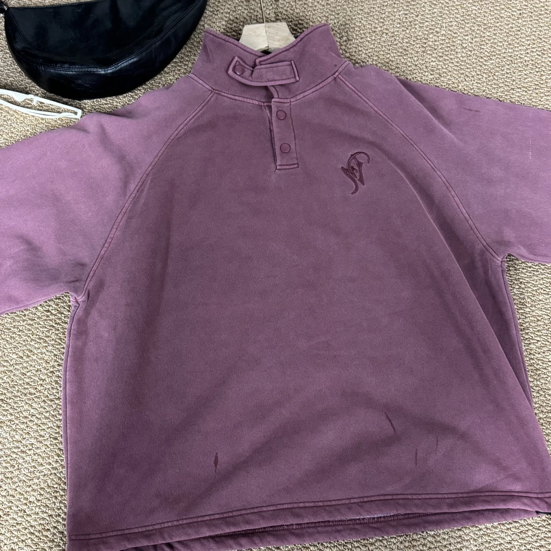 0903秋冬洗水立领拉绒套头卫衣男女同款宽松大码纯色内搭上衣