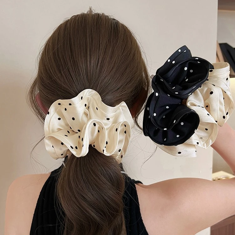 法式高级感木耳边波点大肠发圈气质慵懒风扎头发皮筋丸子头绳发绳