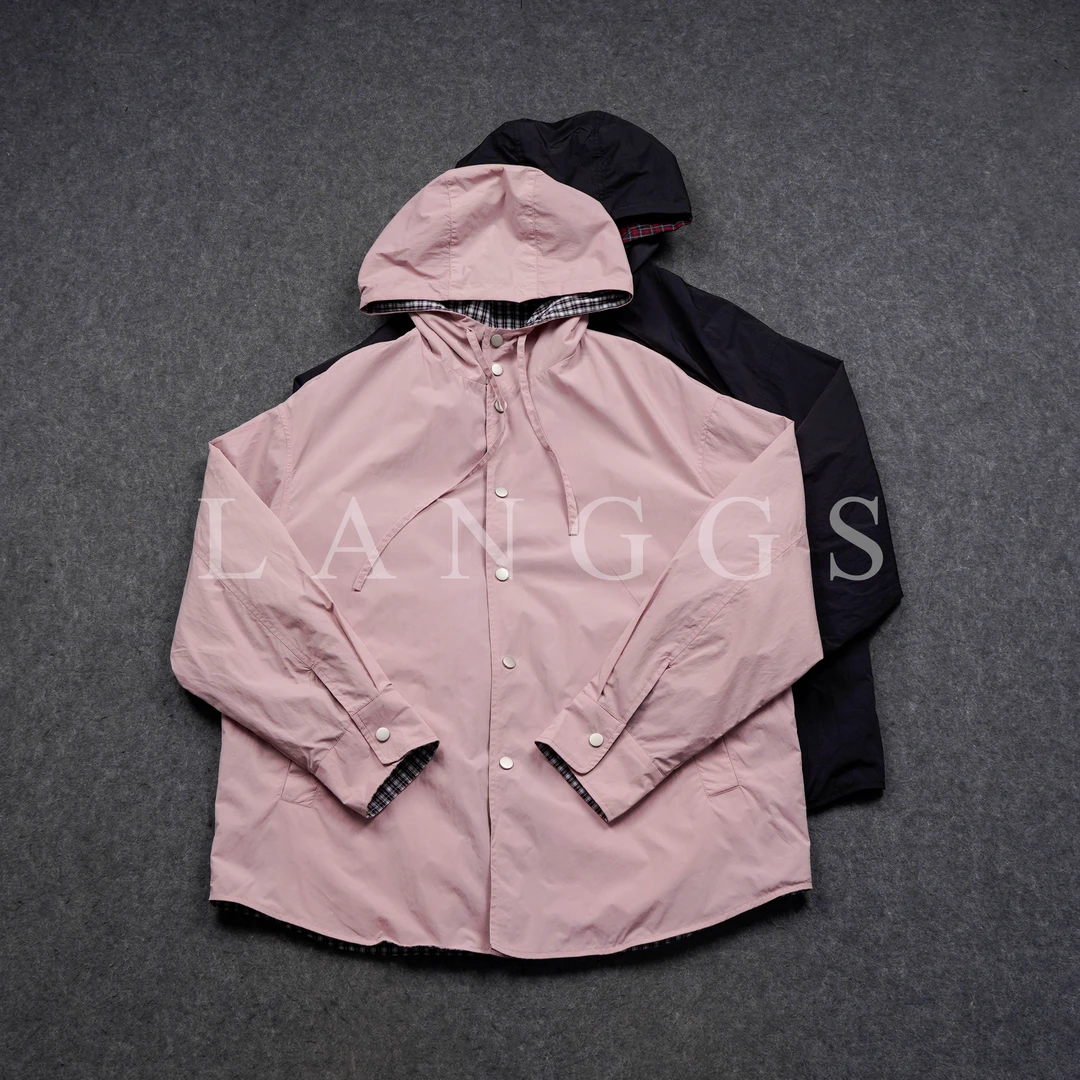 LANGGS&浪叔 2025春季新款欧若风连帽格纹双面穿夹克外套-SS5165