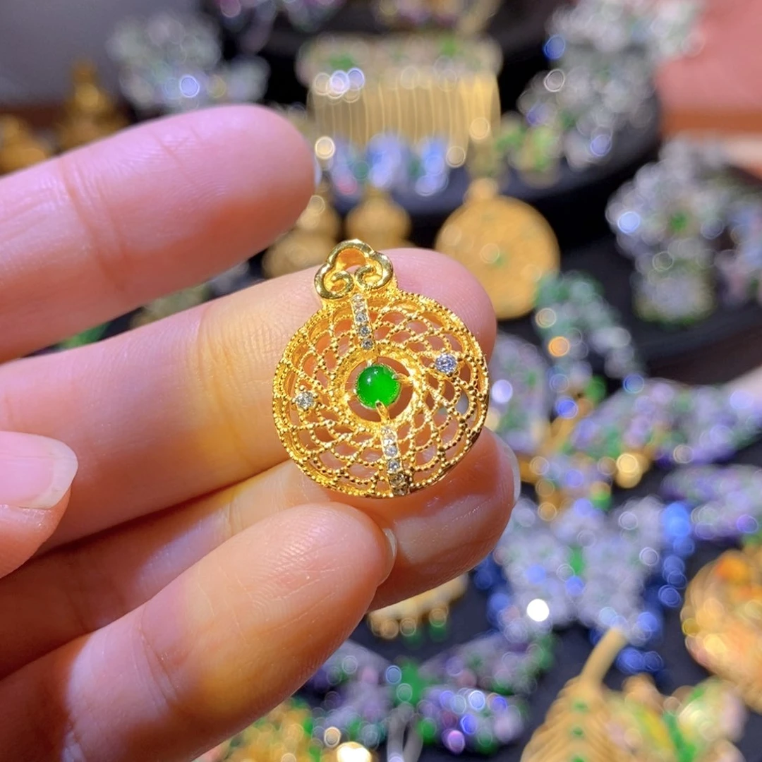 吊坠(不含链)银S925镶嵌翡翠