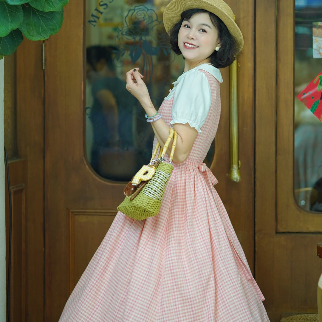 （夏至）辛西娅法式复古娃娃领格子连衣裙清减龄收腰显瘦秋装长裙