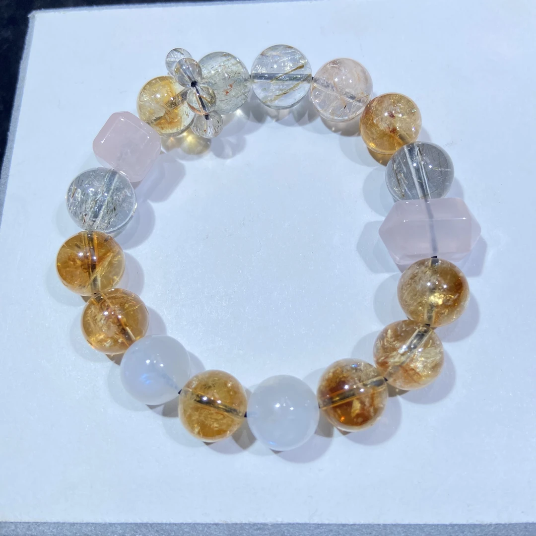 【大林家】黄塔晶 黑金超七 蓝月光 粉晶diy搭配手串11mm+