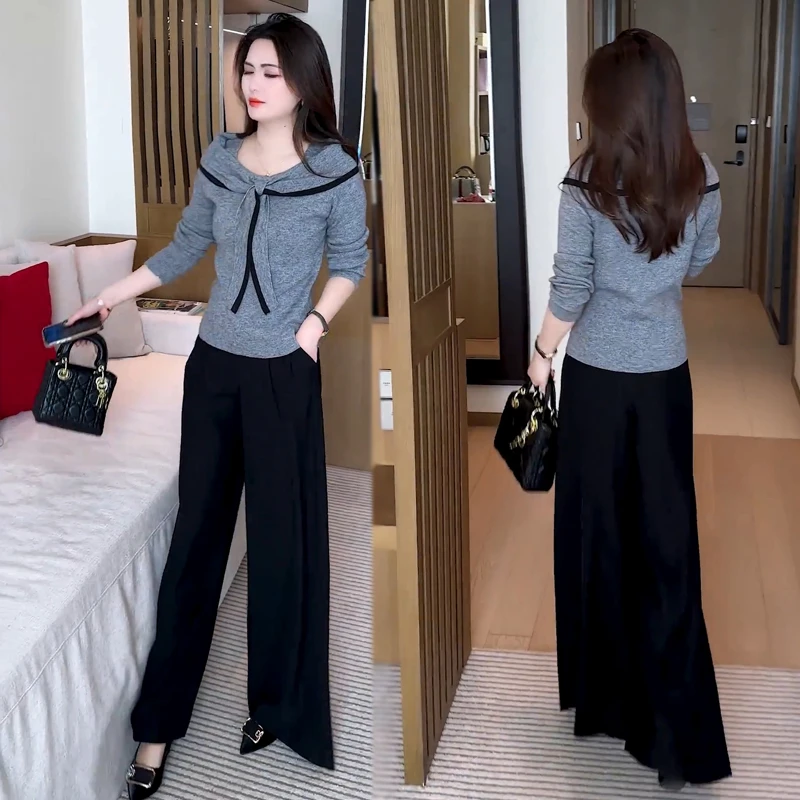 早春长袖T恤灰色新款春秋显瘦显瘦气质小个子洋气时尚休闲减龄