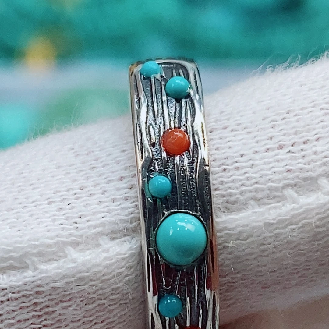 绿松石银S925镶嵌原矿无优化