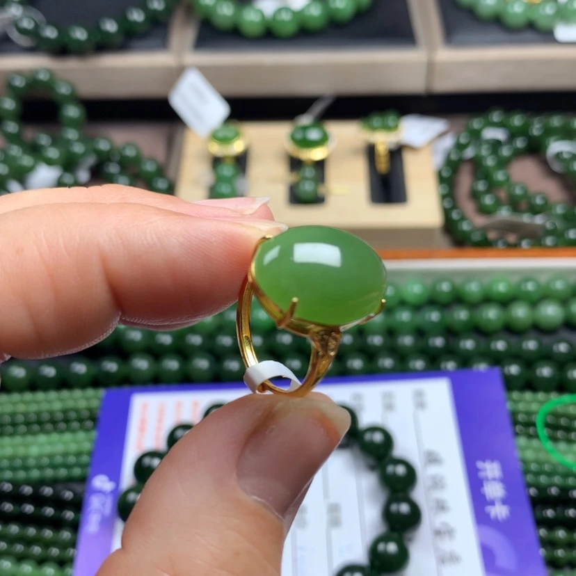 【闪购商品】和田玉（碧玉）戒指银S925镶嵌
