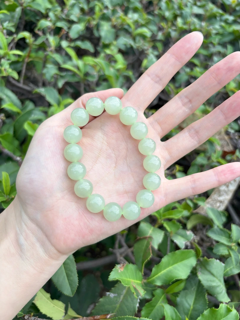 12mm高品质天然和田玉高冰晴水手串百搭女士圆珠手链多样发一