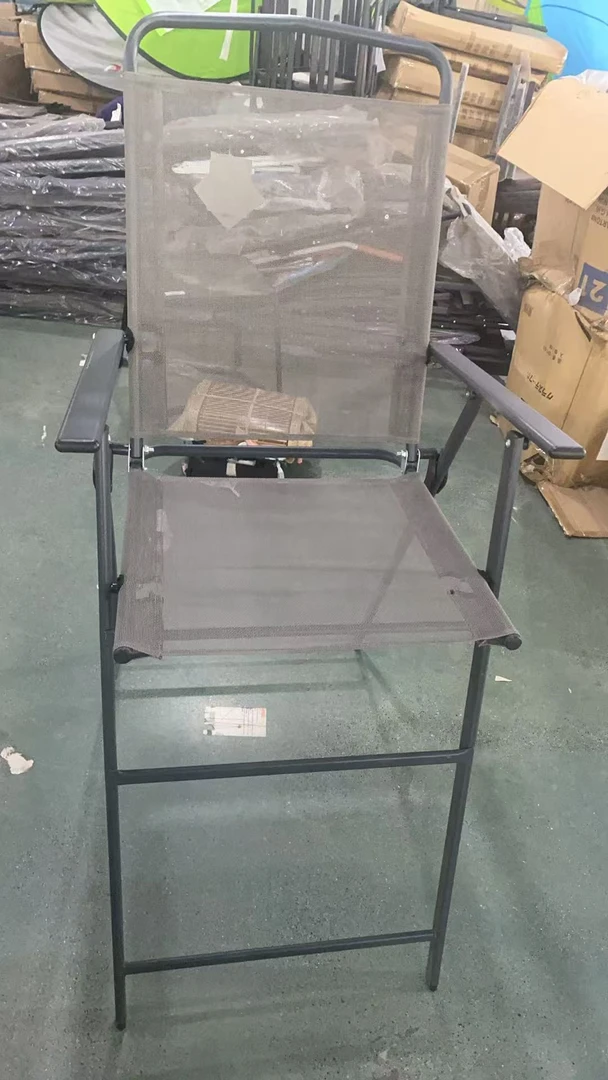 灰色带网纱高脚椅可折叠户外椅发1  瑕疵