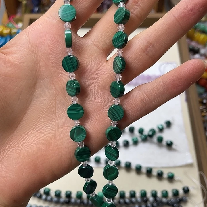 玛瑙/玉髓合金珠宝半成品卡10孔雀石圆饼一条