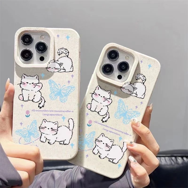 蝴蝶猫猫适用苹果15promax 13手机壳14 14pro软壳11 12防摔15大孔