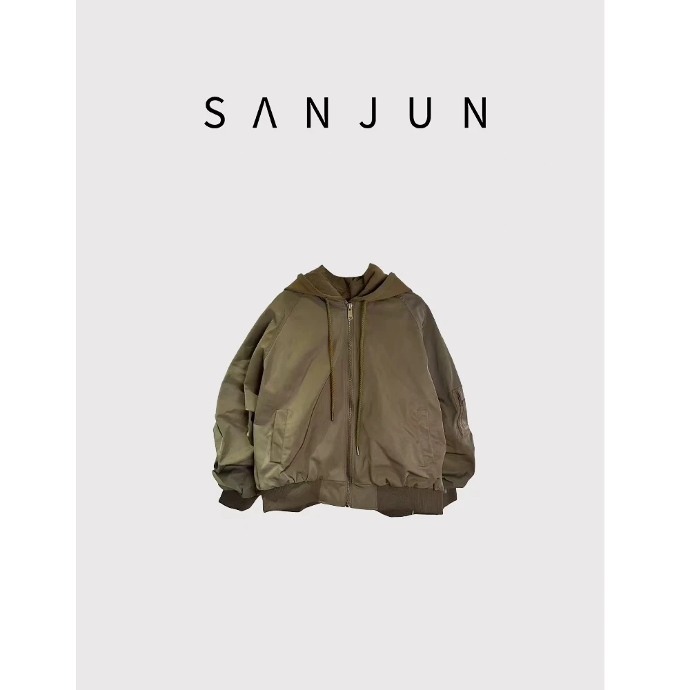 SanJun高端定制假两件连帽宽松休闲显瘦外套 AH 2589