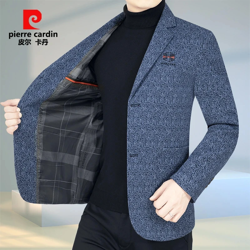 皮尔卡丹春秋款商务休闲西装外套男修身高档西服上衣爸爸装潮流