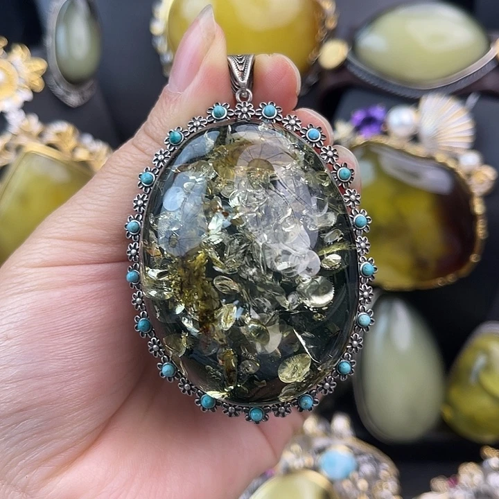 琥珀银S925镶嵌裸石