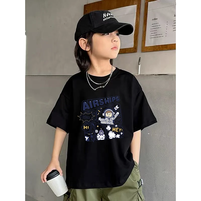 2025夏季新款短袖抗起球T恤中大童薄款潮t夏装学生印花宽松洋气