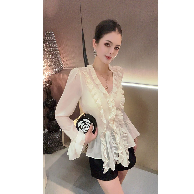 （回馈价）纱纱花边V领防晒衬衫CS30481