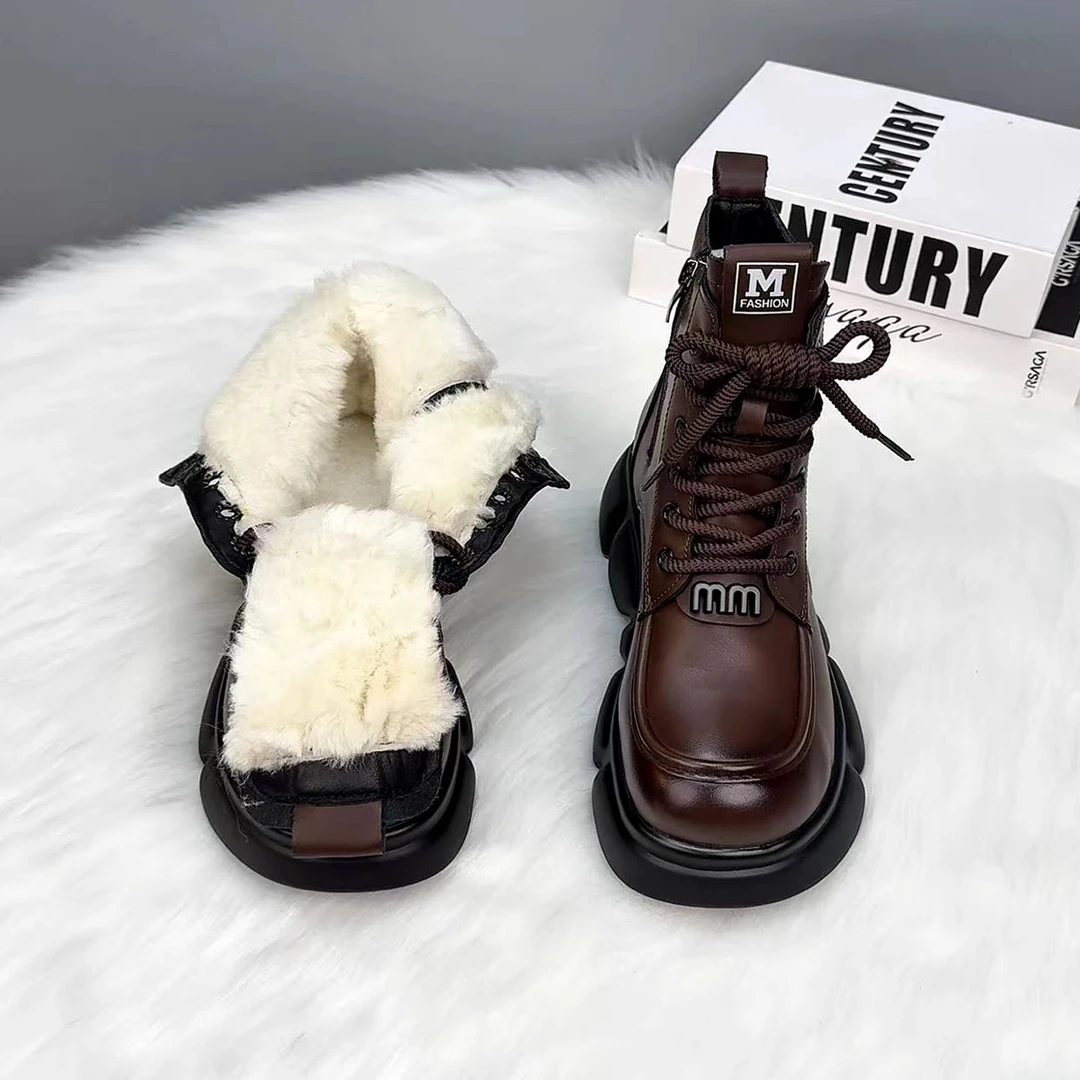 厚底增高短靴女2025秋冬新款加绒外穿保暖时尚软皮舒适不累脚靴子