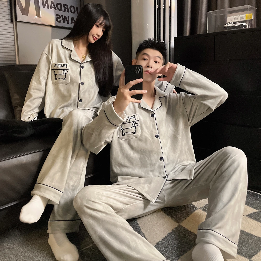 情侣睡衣女德绒秋冬季保暖可爱卡通一男一女薄绒可外穿家居服套装