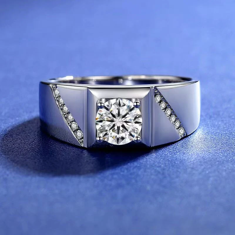 925银莫桑石戒指 【通灵男戒】时尚戒指0.5-5克拉/合成碳硅石