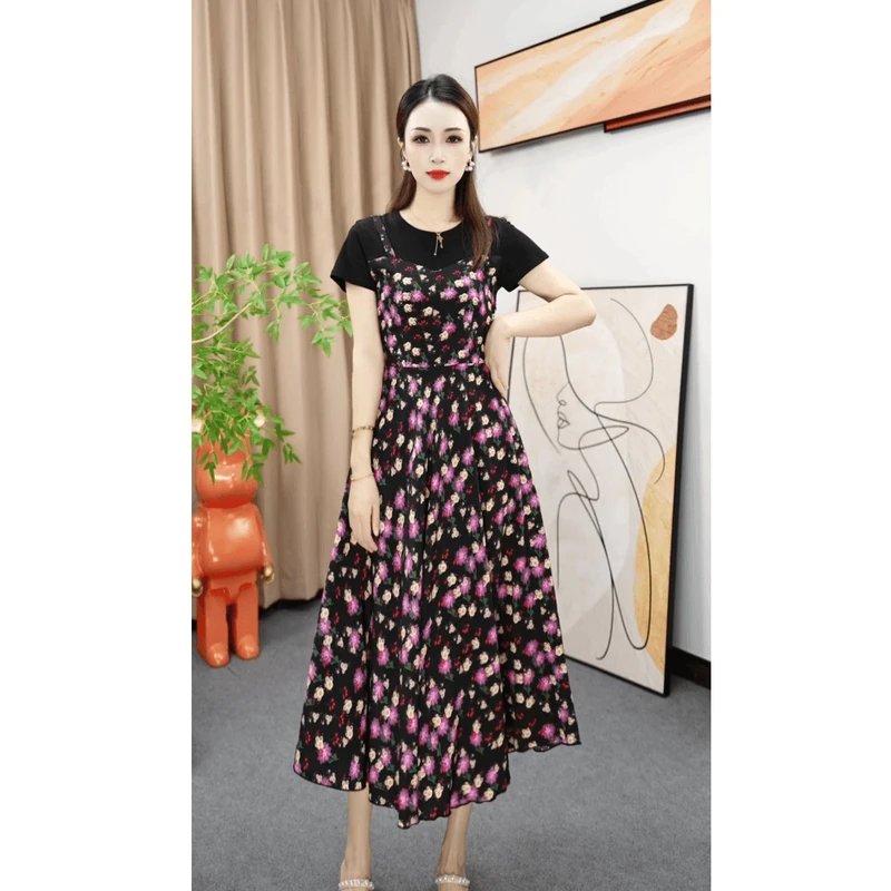 A926法式绝美夏天约会印花裙2024新款复古高级感上档次洋气连衣裙