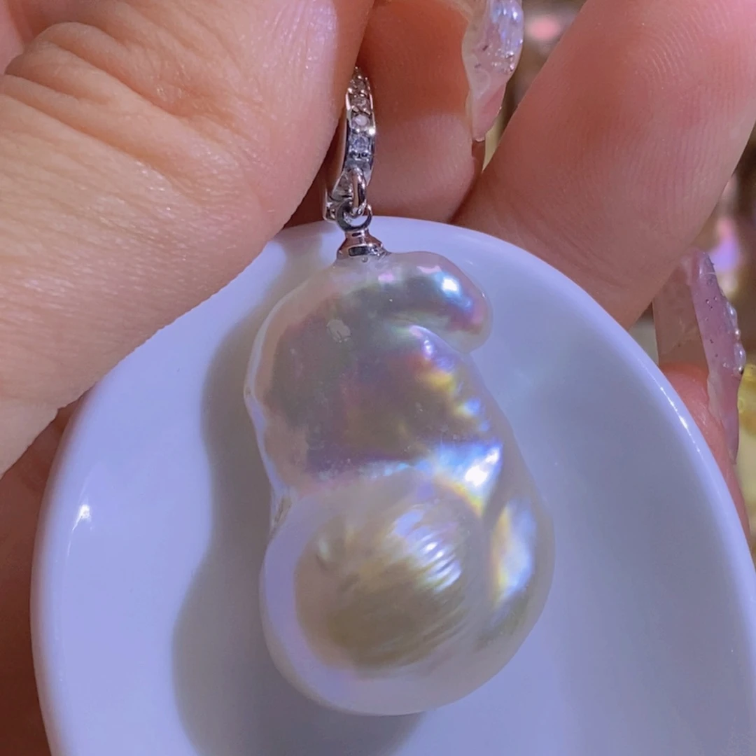 银S925镶嵌淡水珍珠天然淡水珍珠无染色无优化