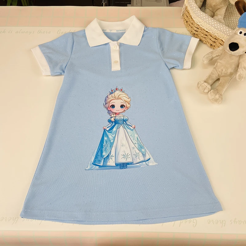2025夏季新款艾莎公主连衣裙polo领子时尚裙子