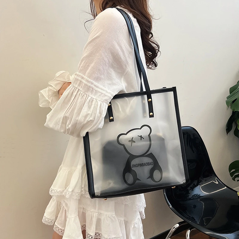 2025新款透明果冻包包女夏季沙滩时尚百搭托特包大容量简约手提包