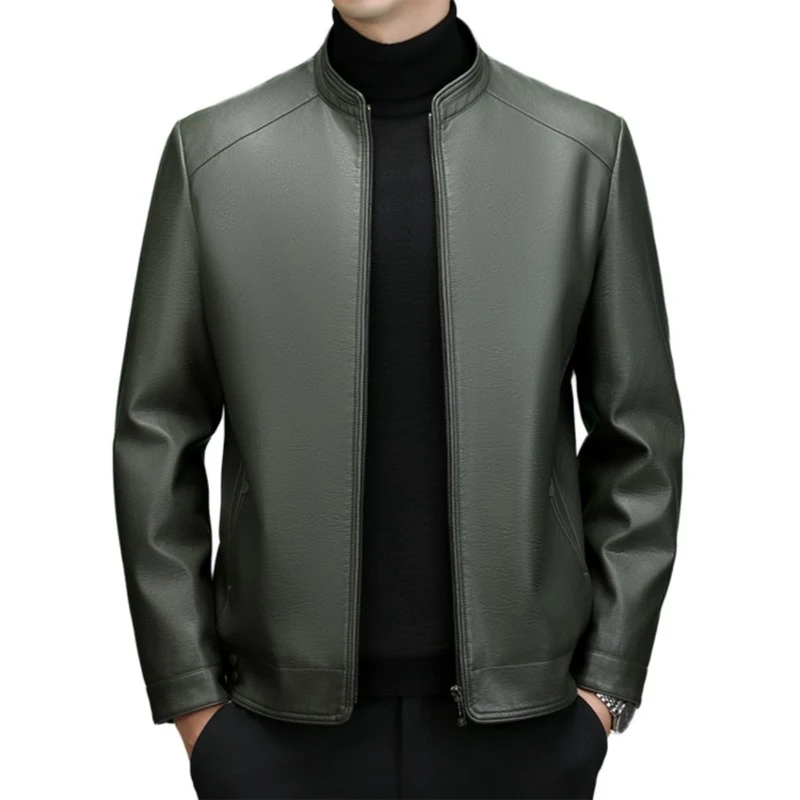 秋冬皮衣男士2023新款海宁夹克立领爸爸装外套