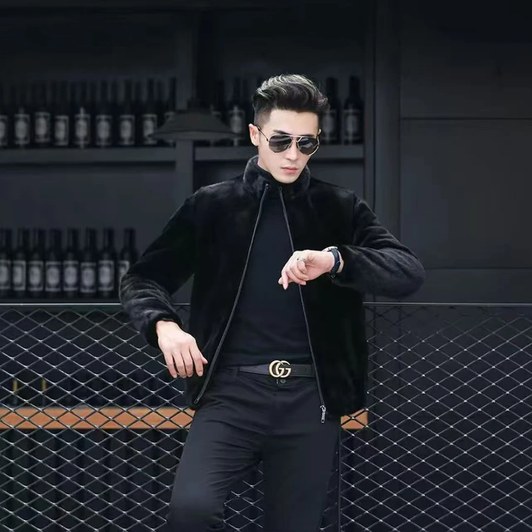 新款男士翻领款北极貂绒时尚休闲外套秋冬款