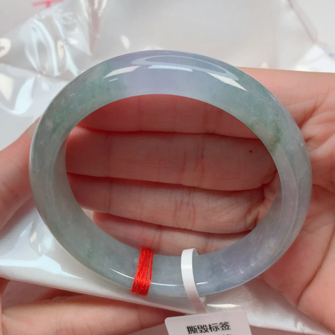 翡翠手镯未镶嵌58圈 冰蓝紫底飘花