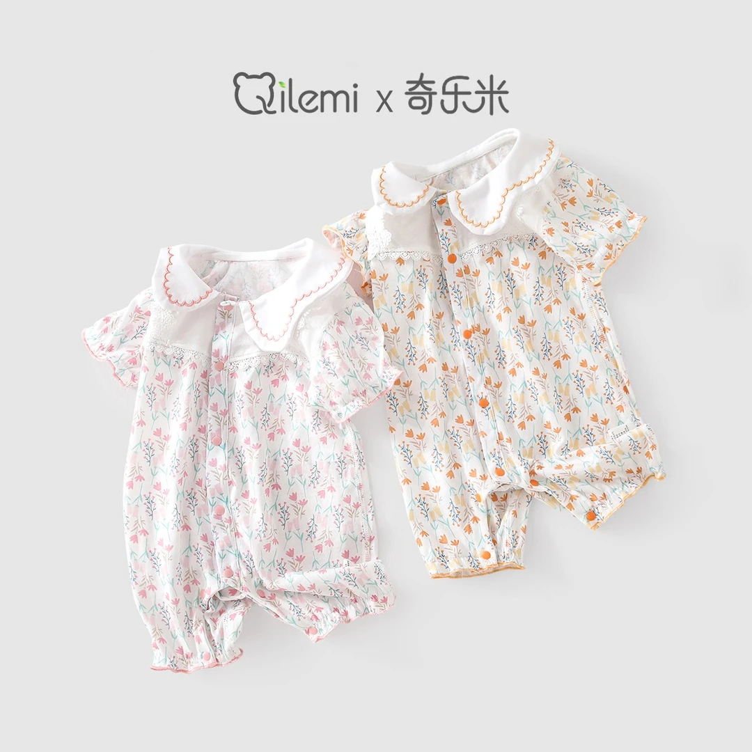 婴儿衣服夏季薄款连体衣女宝宝短袖空调服婴幼儿夏天高颜值外出服