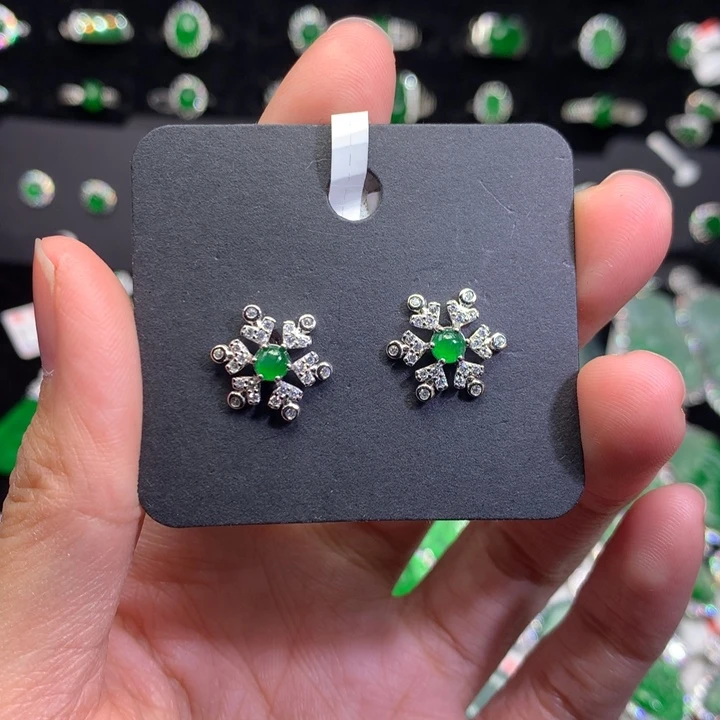 【闪购商品】翡翠耳饰银S925镶嵌天然翡翠