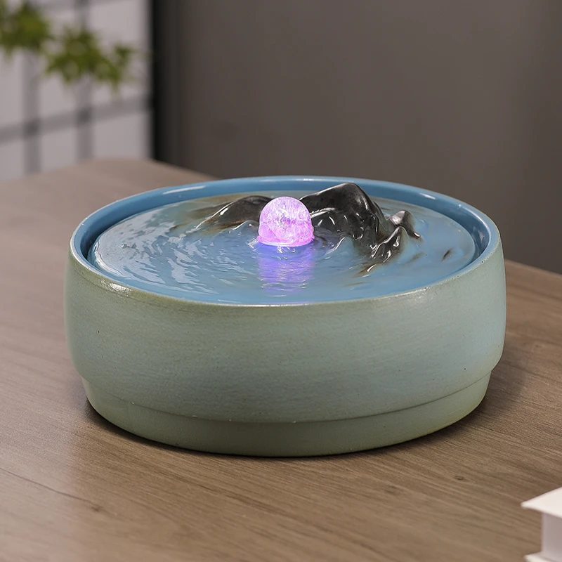 新中式流水摆件循环水客厅茶室桌面喷泉水景办公室玄关招财风水轮