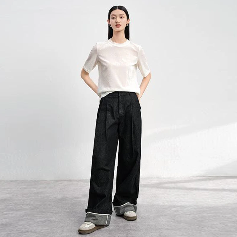 【香Y】简约短袖圆领玫瑰印花上衣2025春季商场专柜女装