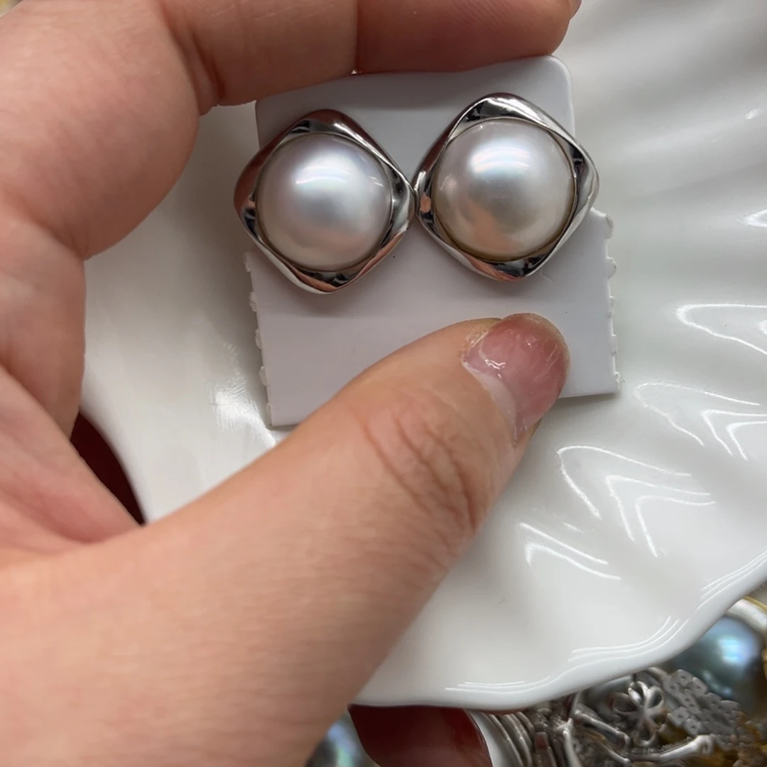 耳饰银S925镶嵌拼合珍珠（马贝珠）