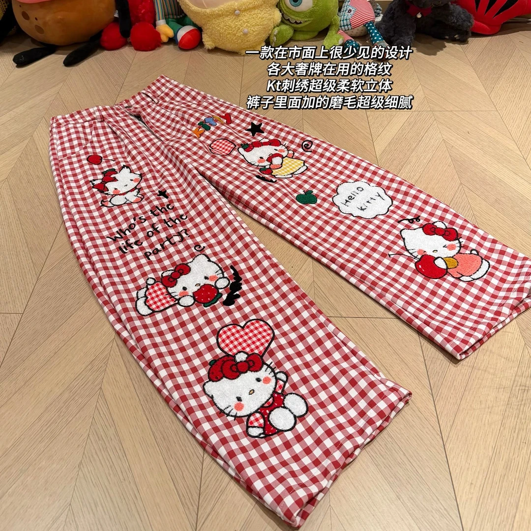 【格子KT裤子-2173】R77原创新款刺绣设计百搭长裤男女同款-2173