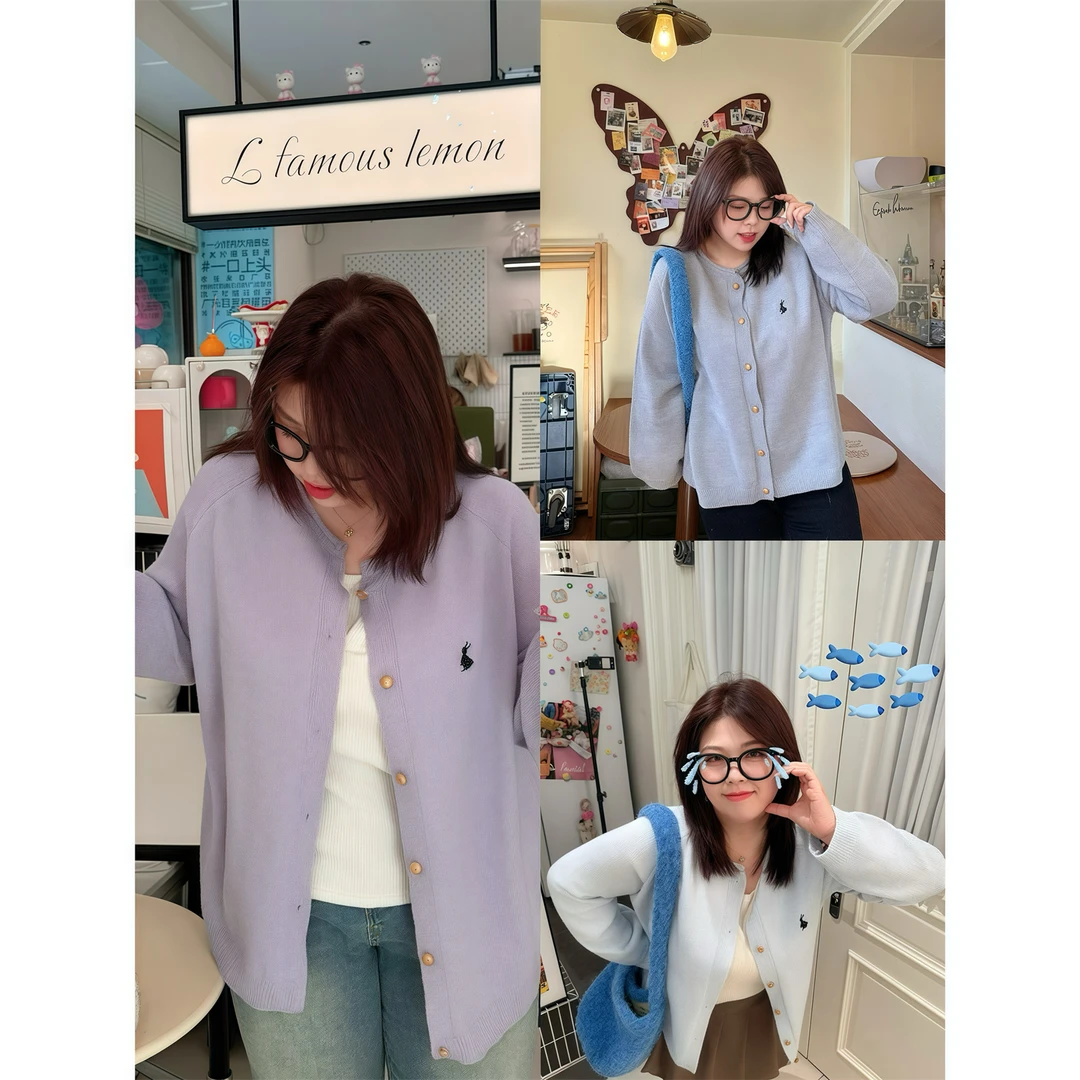 观想空间 / 多巴胺圆领温柔针织开衫13958花契200斤胖mm温婉大气