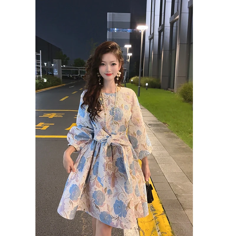 【蓝色星空】连衣裙拼接收腰气质法式设计感显瘦时尚小众宽松秋季
