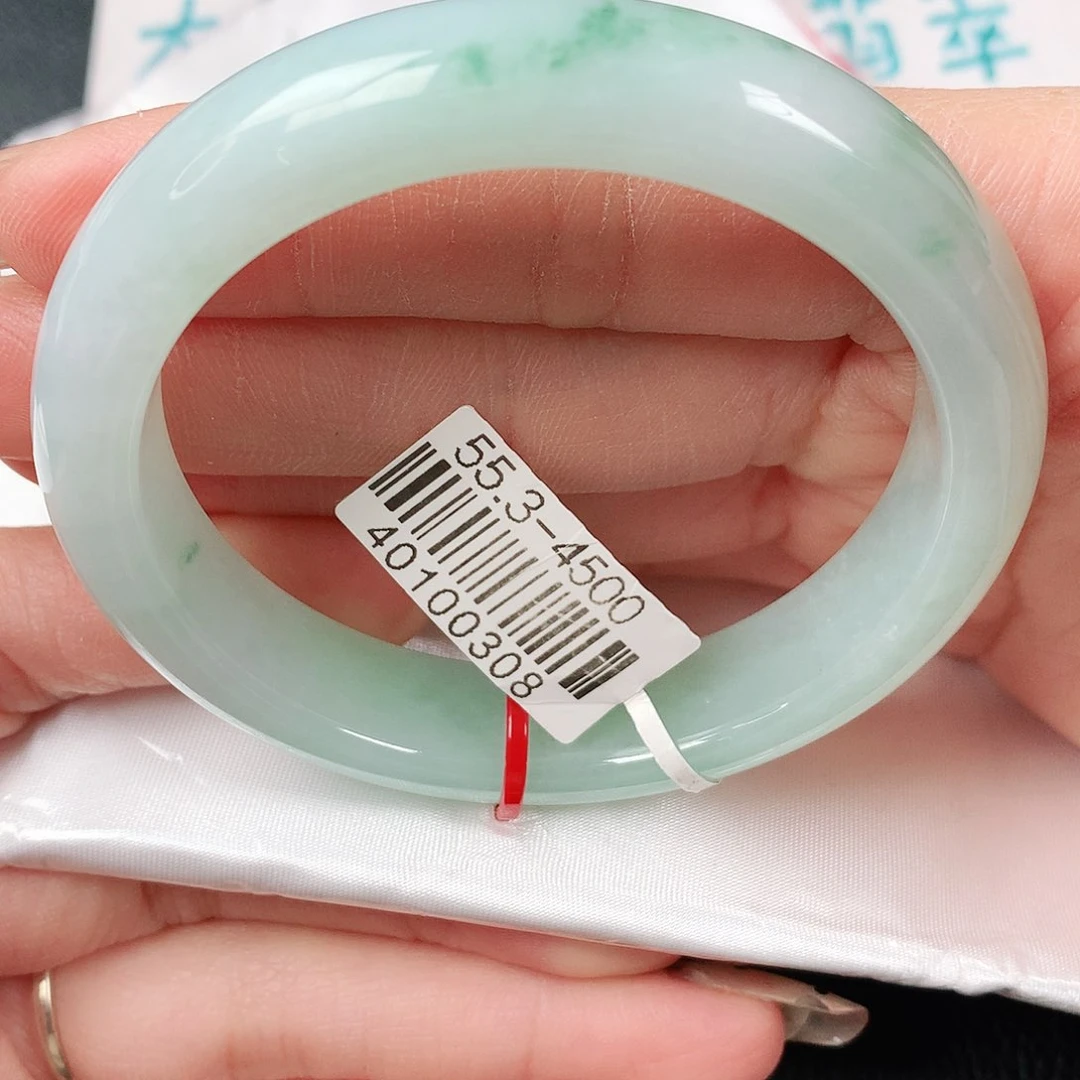翡翠手镯未镶嵌炭*冰飘花正圈55圈口