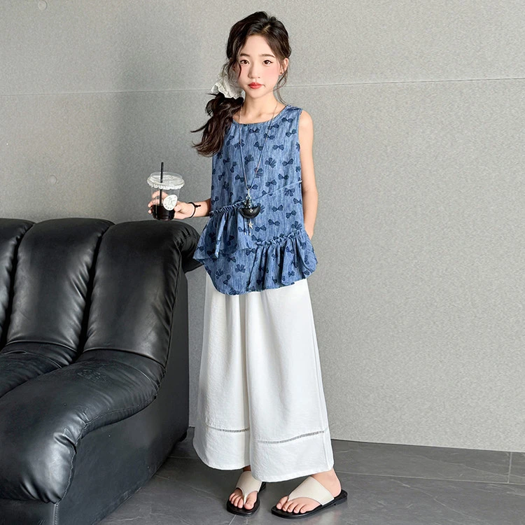 洋气时尚夏季套装阔腿宽松无袖显瘦减龄韩版女童甜美风格外穿女装
