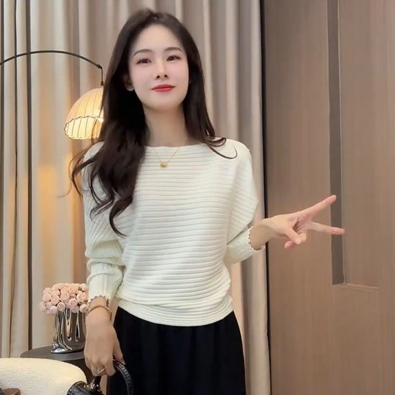 2026秋季新款韩系简约气质长袖针织衫女宽松显瘦洋气别致百搭上衣