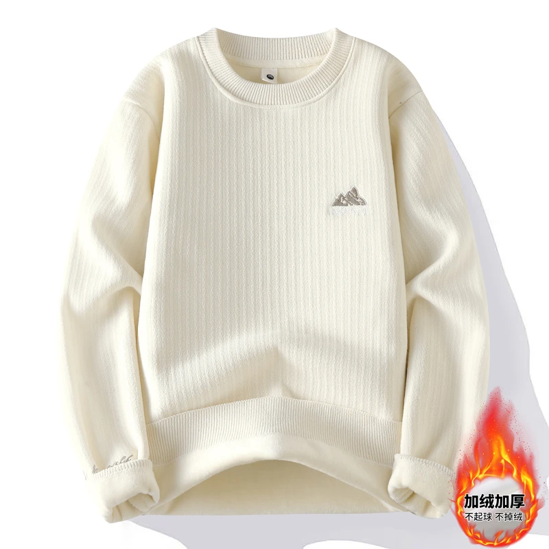冬季毛衣针织衫新款加绒加厚保暖卫衣圆领长袖休闲宽松男士打底衫