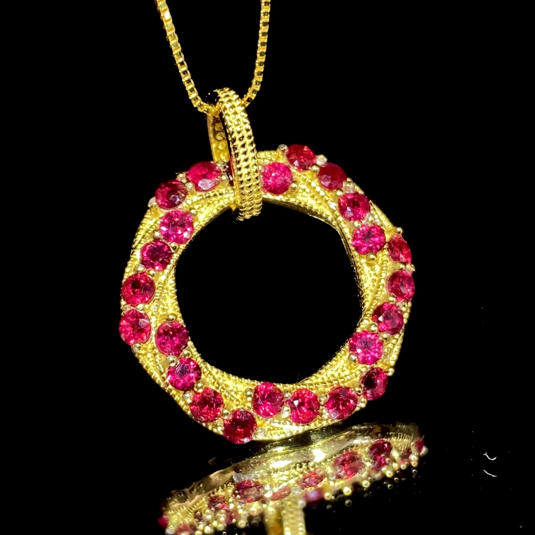 S925银 天然红宝石吊坠 简约百搭