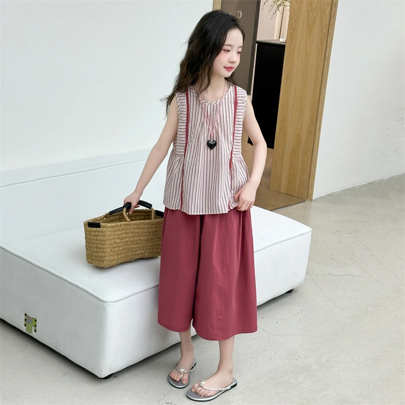 女童夏季无袖套装2025新款女大童洋气时髦夏装儿童夏款休闲两件套