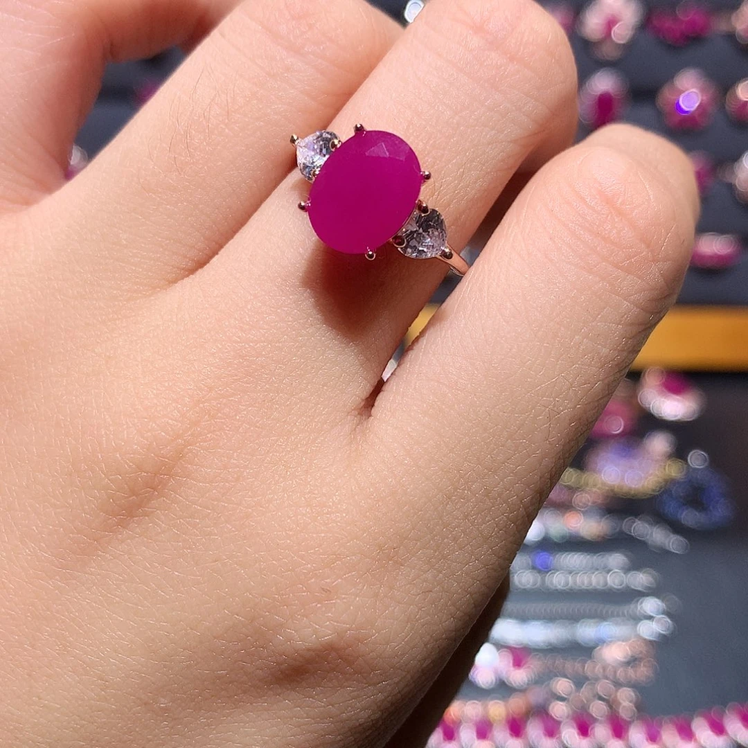 红宝石戒指银S925镶嵌