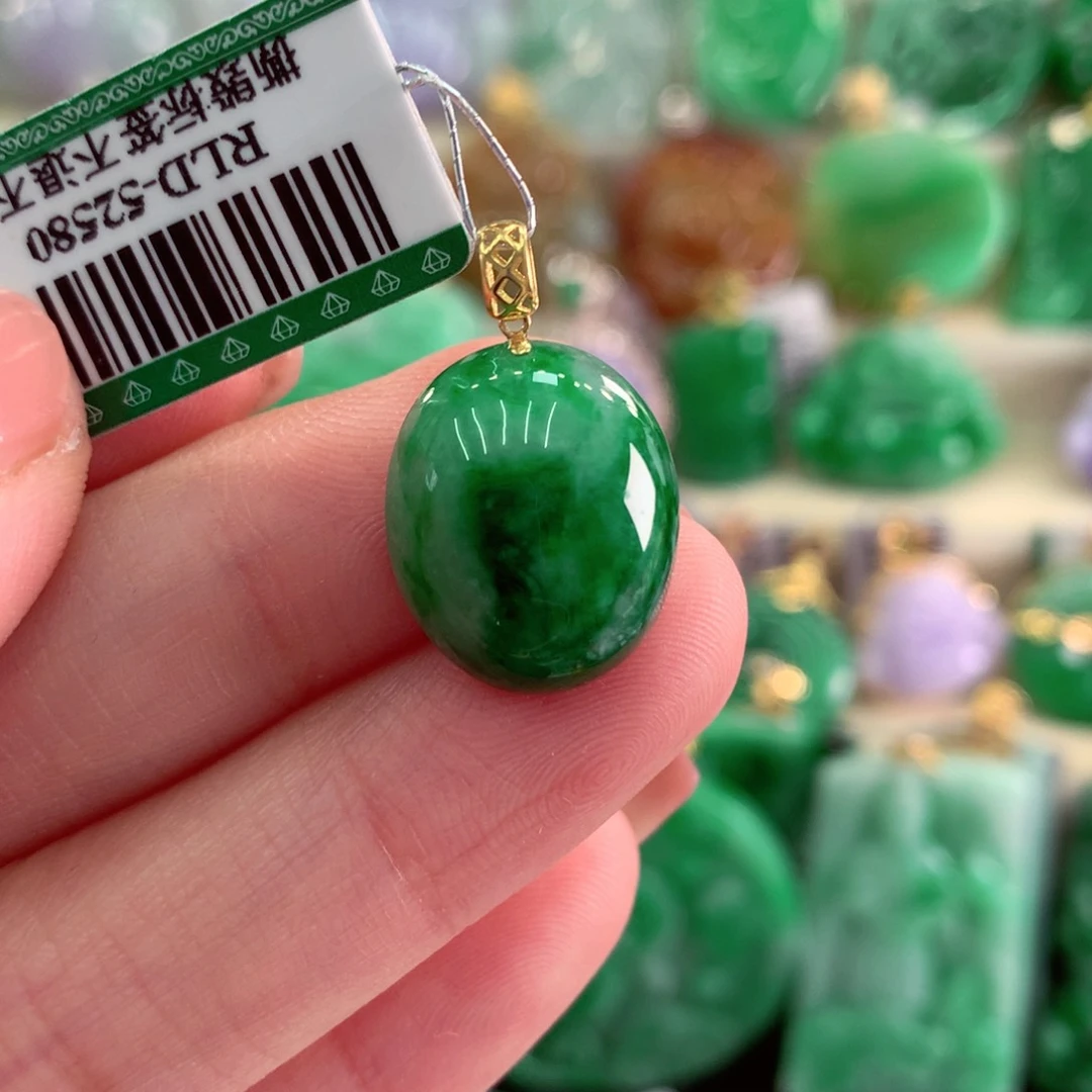 翡翠吊坠(不含链)18K金镶嵌